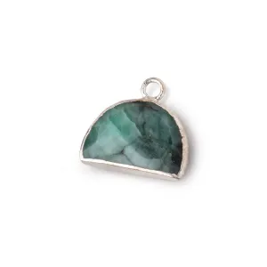 10x15mm Silver Leafed Emerald Faceted Half Moon Focal Pendant 1 piece