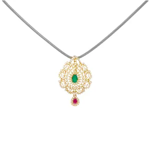 22K Yellow Gold, Emerald, Ruby and CZ Pendant (6.3 grams)