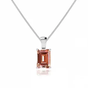 ELIZA - Emerald Cut Champagne Sapphire 4 Claw Drop Pendant 18k White Gold