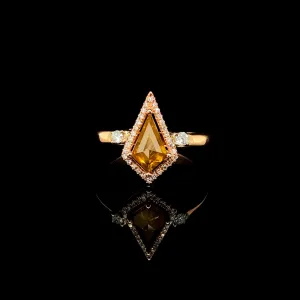 The Archives |  2.0ct Kite Cut Orange Diamond Halo Paved Band 14kt
