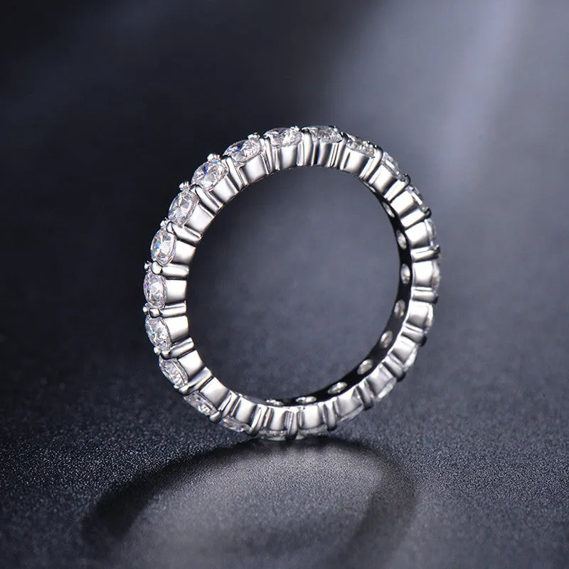 Wedding 3mm 0.1 Carat Round CZ White Gold Plated Simulated Diamond Eternity Ring Bands New Jewelry for Women