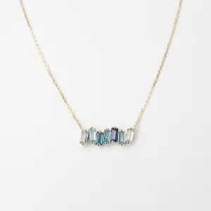 Yellow Gold Mixed Blue Baguette Bar Necklace